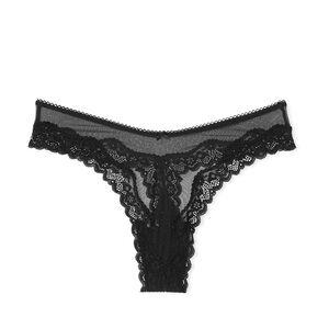 NWT Victoria’s Secret Mesh Lace Trim Black Thong Panty L